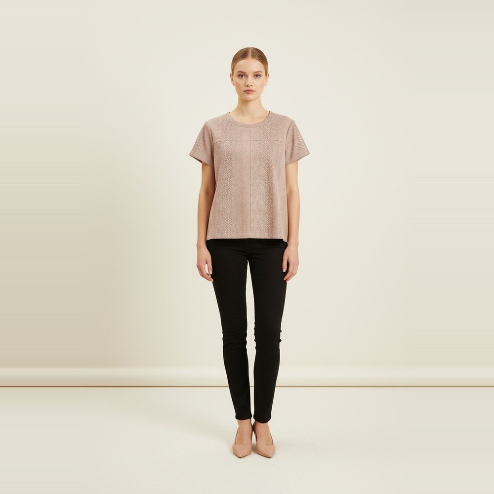 Mystree NWT Faux Suede Snakeskin Print Top Womens M Blush Taupe Short Sleeve